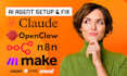 setup claude cowork multi ai agent n8n workflow automation make com openclaw fix