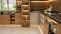 design a functional kitchen interior with smart storage solutions