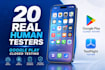 provide 20 real human testers for google play closed testing and testflight