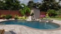 create a custom backyard design with pool and patio