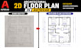 draw, redraw 2d architectural floor plan, blueprint autocad