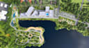 resort complex render from 2d plan, location map to site model, beach building