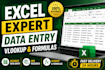 accurate data entry, excel formulas and web research