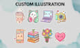 create cute custom illustration stickers and  character