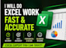 do excel data entry, pivot tables, formatting, charts and graphs