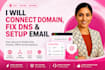 connect domain, fix dns, setup email