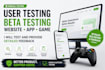 do user testing website review app testing qa testing  UI UX, IOS testing