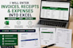 enter invoices, receipts, and expense data into excel