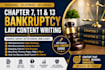 write chapter 7, chapter 11 and chapter 13 bankruptcy law content