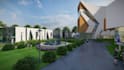 exterior rendering, building facade and site visualization