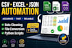 automate CSV excel json data processing and file conversion