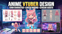 design anime chibi character, live2d vtuber background, rigging and full asset