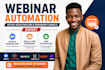 setup webinar registration, automation and email reminder funnel