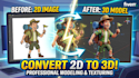convert your 2d image into a textured 3d model, fbx, obj, stl and glb