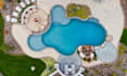 design modern landscape, garden, backyard, patio, pool, site plan 3d renderring
