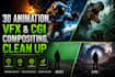 do 3d animation, camera tracking, cgi, vfx compositing and cleanup