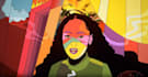 create 2d trippy animated music video, psychedelic visual lyrics video, glitchy