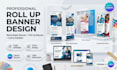 design canva roll up banner, retractable banner, pull up banner editable