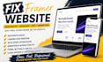 fix framer website, responsive bug issues, landing page redesign, seo animation