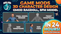create a game mods 3d character design, gmod ragdoll, sfm model in 24 hours