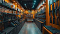 remodel private 3d interior gun shop design, tactical weapon store, 3d rendering