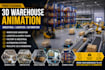 create 3d warehouse animation, industrial logistics cgi video rendering