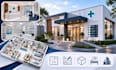 design medical clinic, pharmacy floor plan 3d rendering