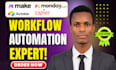 setup monday CRM monday automation airtable database zapier integration make com