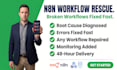 fix n8n, make,zapier workflow errors and broken automations