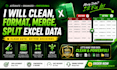 clean, format, merge, split excel data