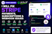 fix stripe subscriptions, checkout, webhooks and payment issues