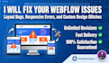 fix webflow issues, responsive bugs, and design errors