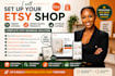 setup etsy shop, create etsy listing, esign digital product and optimize seo