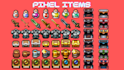 create 8bit 16bit pixel art asset icon items weapon object rpg game props sprite