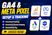 setup google analytics 4, facebook pixel ecommerce conversion API tracking