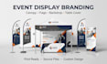 design canopy tent, feather flag, backdrop banner and table cover