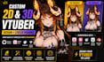 design and rig 3d, live2d vtuber model, anime styled 2d v tuber model, vroid