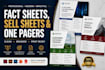 design professional fact sheets, sell sheets, and one pagers