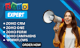 setup and customize zoho CRM, zoho one, forms, campaigns and sites