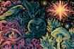 illustrated simple trippy psychedelic t shirt design