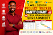 design project tracker, gantt chart and task management spreadsheet