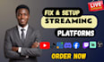 set up or fix obs studio streamlab and vmix for twitch, youtube, kick and tiktok