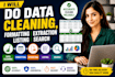 do data cleaning, formatting, extraction, listing, search