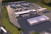 make 3d gas station commercial space, outer design render, landscape site layout