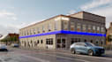 visualize urban building,exterior renovation, commercial facade,office complex