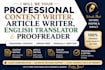 write contents, articles, translation and proofreading