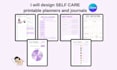design self care planner, journal, and tracker in canva