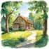 house in watercolor painting style