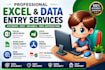excel data entry, data cleaning, data merge, web research, pdf to excel