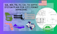 ga, ma, pa, fl, ca, tx septic system plan for city permit approval